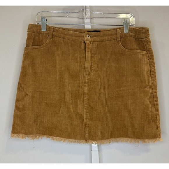 Mittoshop Corduroy Mini Skirt Womens L Brown Tan 100% Cotton Pockets Raw Hem Y2K - Picture 1 of 10